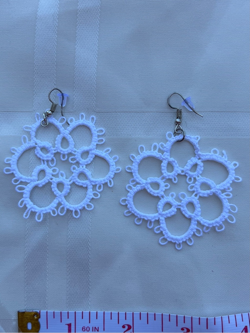 White Lace Floral Drop Earrings — Elegant Handmade Design